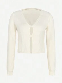 Fall Winter Fashion New Arrival Women French Style Pullover Sweater, Hollow Out, Back To School, American Long Shirt, Fashion , Teacher Uniform, Slim Fit, 70s Sweater, Solid Knit, Autumn Blouse Vintage, Warm, V-Neck, Commute, Minimalist, Teacher Sweater, V-Neck, Office Wear, Retro, Simplistic, French, Sexy Women Long Sleeve Knit Top, Suitable For Street Outerwear