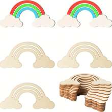 20 piezas Nubes de madera sin terminar, decoración con tema de arcoíris y espacio, adecuado para boda, cumpleaños y fiesta cósmica - Multicolor - Ver 2