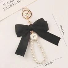 Pearl Bow Lanyard, Multipurpose Keychain, Phone Strap, Bag Charm - Black - View 2