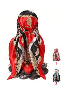 1 chiếc khăn quàng cổ in họa tiết xích dài 90cm bằng lụa giả dành cho nữ thích hợp làm đồ ngủ ban đêm và mặc hàng ngày, khăn quàng vuông/khăn bandana/khăn trùm đầu/áo bandana phong cách Boho Giáng sinh - Đỏ - Xem 10