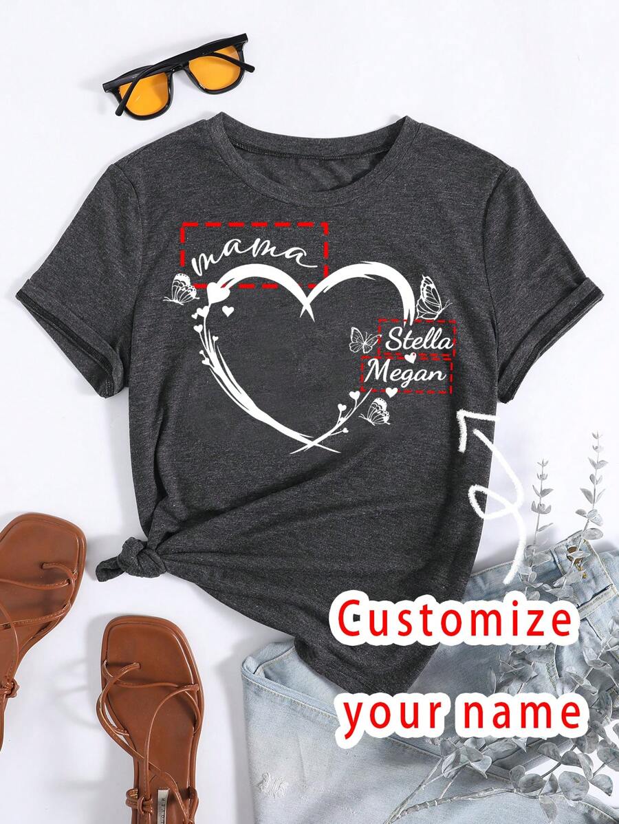 Áo phông nữ tùy chỉnh cho Giáng sinh, Lễ tạ ơn - Thêm văn bản của riêng bạn (Thành viên gia đình/Biệt danh/Khẩu hiệu/Ảnh chế trên Internet) để thiết kế áo phông in cá nhân, Tên tùy chỉnh, Kỷ niệm, Sinh nhật, Quà tặng đám cưới, Quà tặng bạn thân - Màu xám đen - Xem 1