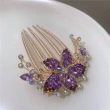 1 pieza Pinza de pelo decorativa con flor de piedras preciosas colorida y elegante, pasador de pelo de estilo chino de moda para mujeres - Multicolor - Ver 12
