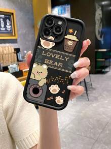 1 pieza Funda de teléfono a prueba de golpes con diseño de osito de peluche y patrón de té boba, compatible con Apple/Redmi/Infinix/Vivo/Oppo, versión internacional a prueba de agua, resistente a caídas y arañazos, no la versión nacional - Negro - Ver 2