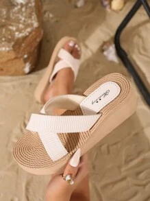 Open Toe Slip On Espadrilles For Women Comfy Soft Casual Flat Slide Sandals Criss Cross Non-Slip Beach Sandals