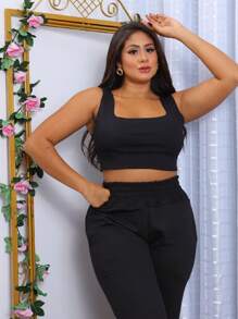 Jogger Pants Plus Cropped Set Beautiful Super Set. Reference 02 - màu đen - Xem 2