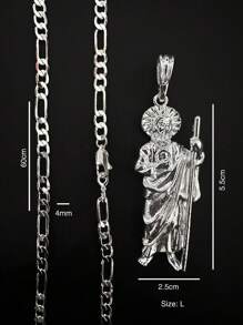 Collar de San Juditas 1 Cadena tipo de c@rtier con colgante de Santa Judas en Acero Inoxidable y terminado en Rodio laminado - Plateado - Ver 5