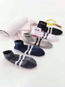 10 piezas/5 piezas/1 pieza Calcetines para niños/niños/jóvenes, calcetines cortos con doble rayas verticales, con patrón de rayas y letras, adecuado para zapatos casuales, regalos para niñas/niños, regalos para mamá/papá, ropa de invierno para niñas/niños, regalos festivos