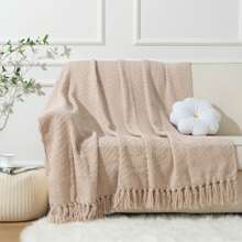 Battilo Throw Blanket For Sofa Couch Chair Bed, Super Soft Decorative Knitted Blanket With Tassels, Warm Cozy Couch Cover Blanket, Sofa Throw, Bed Blanket - Beige - View 3