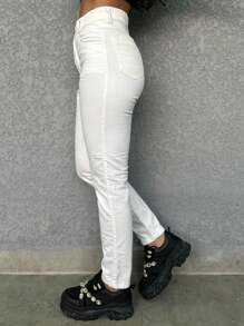 Women's Mom Jeans High Waist Jeans Without Lycra - 白色 - 查看 3