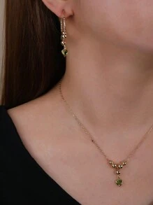 3Pcs Saudi Arabia National Day Green Love Beaded Gold Plated Ladies Jewelry Sets Cute Simple Necklace Earrings Holiday Accessories Gift - Green - View 3