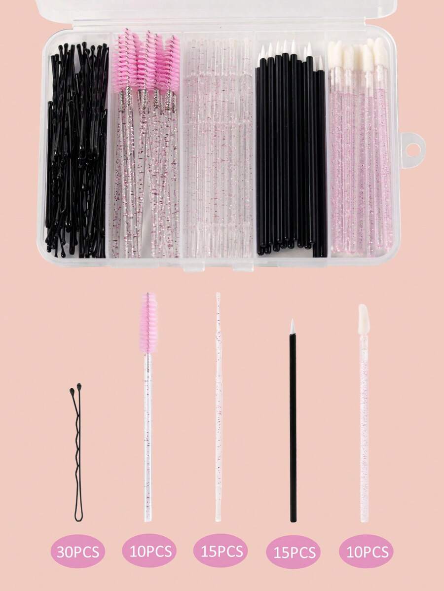 HMQ beauty 80件套化妆工具套装，包含一次性迷你睫毛刷、唇刷、眼线刷、发刷、卡盒装，适用于美容院睫毛工具 - 彩色 - 查看 1