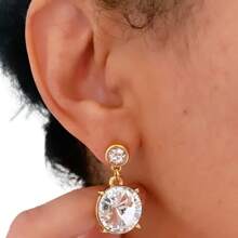 Women's Dangle Earring Zirconia Stone Plated In 18k Gold - Vàng - Xem 5