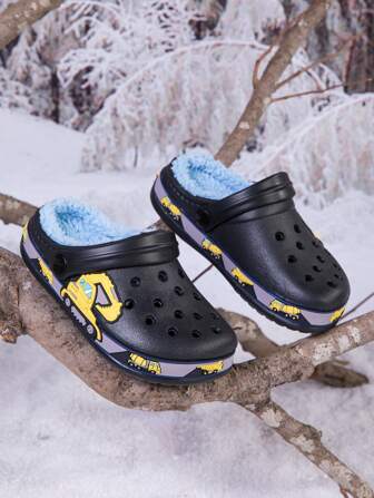 Kids All Season Hollow Out Shoes, Detachable Thermal Lined Slippers, Warm & Soft Thick Sole Beach Shoes