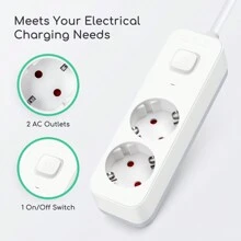 Aigostar Regleta Enchufes, Alargador Enchufe de 2 Enchufes con Interruptor, Cable de 3 Metros, Blanco - Enchufe EU Tipo F(220-240V) - Ver 1