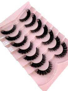 7对/包 DD卷度俄罗斯假睫毛，浓密卷翘蓬松，3D人造貂毛假睫毛，打造猫眼妆效，纤长8D浓密假睫毛条，提拉眼部，延长并浓密眼尾，打造精致猫眼妆。 - 黑色 - 查看 7