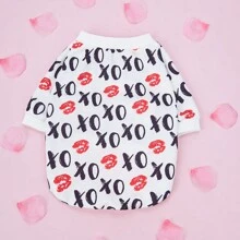 1pc Pet Dog Hoodie, Valentine's Day Red Lip Pattern Pet Sweatshirt, Suitable For Small/Medium Dogs, Cats, Valentine's Day Pet Outfit, Valentine's Day Gift - White - View 1