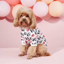 1pc Pet Dog Hoodie, Valentine's Day Red Lip Pattern Pet Sweatshirt, Suitable For Small/Medium Dogs, Cats, Valentine's Day Pet Outfit, Valentine's Day Gift - White - View 4