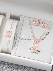 Women's Fashion Casual Crystal Butterfly Numeral Dial Quartz Wrist Watch With Butterfly Jewelry Set (6pcs/Set), Not Including Watch Box