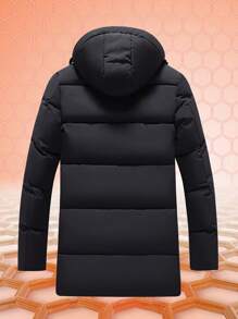 Men's Mid-Length Cotton Padded Hooded Jacket Coat - Black - View 2