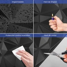 Paneles Decorativos 3D para Pared, 12PCS Pegatinas para Pared Decoracion de PVC Impermeable 50x50cm,Decorativos Para Paredes para Hogar,Oficina,Sala De Estar con Cinta de Doble Cara 30M - Negro - Ver 5