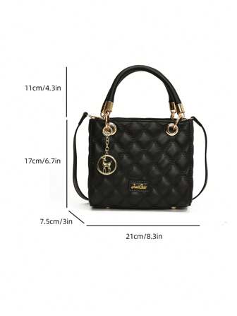 Handväska med stor kapacitet för kvinnor, lyxig kvinnlig väska, svart färg broderi Rhombus mönster Crossbody väska, Trendig väska för kvinnor Elegant