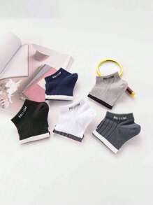 10 piezas/5 piezas/1 pieza Calcetines para niños/niños/jóvenes, calcetines cortos con doble rayas verticales, con patrón de rayas y letras, adecuado para zapatos casuales, regalos para niñas/niños, regalos para mamá/papá, ropa de invierno para niñas/niños, regalos festivos