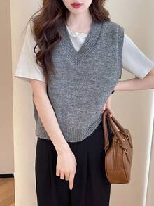 Women's Autumn/Winter Minimalist V-Neck Pullover Sweater Vest
