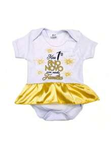 Bodysuit New Year Themed Baby Girl, My First In The Family, White With Gold - 白色 - 查看 1