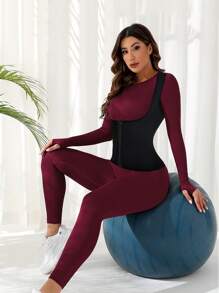 1Set Women's Sweat Sauna Suit, Suitable For Fitness Sweating, Fashionable Slimming And Weightloss, Helpful For Body Shaping. Equipped With Fixed Chest Support Sauna Top, Applicable For Running, Yoga And Fat Burning Workouts. Also Can Be Worn As Sexy Sportswear. Includes 1pc Waist Trimmer For Shaping And Sculpting Workout Underwear Gym Accessories For Belly Slimming Girdles, Lumbar Girdles For Belly Slimming Corset