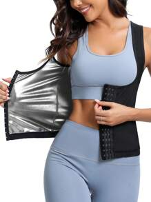 1Set Women's Sweat Sauna Suit, Suitable For Fitness Sweating, Fashionable Slimming And Weightloss, Helpful For Body Shaping. Equipped With Fixed Chest Support Sauna Top, Applicable For Running, Yoga And Fat Burning Workouts. Also Can Be Worn As Sexy Sportswear. Includes 1pc Waist Trimmer For Shaping And Sculpting Workout Underwear Gym Accessories For Belly Slimming Girdles, Lumbar Girdles For Belly Slimming Corset