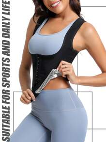1Set Women's Sweat Sauna Suit, Suitable For Fitness Sweating, Fashionable Slimming And Weightloss, Helpful For Body Shaping. Equipped With Fixed Chest Support Sauna Top, Applicable For Running, Yoga And Fat Burning Workouts. Also Can Be Worn As Sexy Sportswear. Includes 1pc Waist Trimmer For Shaping And Sculpting Workout Underwear Gym Accessories For Belly Slimming Girdles, Lumbar Girdles For Belly Slimming Corset