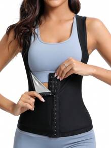 1Set Women's Sweat Sauna Suit, Suitable For Fitness Sweating, Fashionable Slimming And Weightloss, Helpful For Body Shaping. Equipped With Fixed Chest Support Sauna Top, Applicable For Running, Yoga And Fat Burning Workouts. Also Can Be Worn As Sexy Sportswear. Includes 1pc Waist Trimmer For Shaping And Sculpting Workout Underwear Gym Accessories For Belly Slimming Girdles, Lumbar Girdles For Belly Slimming Corset