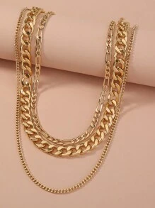 3pcs/Set Fashion Minimalist Multi-Layer Gold Chain Necklace Pendant (Random Quantity Of Chain Rings) - Yellow Gold - View 2