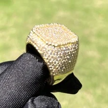 DUBSS 1 Piece Iced Out Rings For Men Prong Setting  Plated Hip Hop Jewelry - Gold - View 1