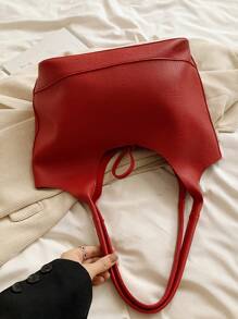 2 件时尚休闲风格纯色带内袋大容量顶部手柄手提包、内袋、化妆包、斜挎包，适合大学/学院教室/通勤/工作/办公室/节日/度假/假日/派对/旅行，适合女性、新手和白领、女孩、大学生、年轻女孩 - 酒紅色 - 查看 9