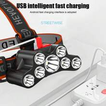 1pc Super Bright 7 LED Headlamp USB Rechargeable Headlights 4 Modes Waterproof Built-In Battery Outdoor Camping Fishing Flashlight