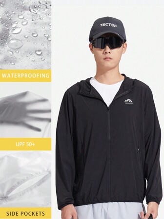 TECTOP Boyfriend-Stil Herren Laufjacken mit langem Ärmel, faltbar, tragbar, Sonnenschutz, durchgängiger Reißverschluss, leichtgewichtig, atmungsaktiv, wasserabweisend, mit Taschen, für Wandern und Outdoor-Aktivitäten