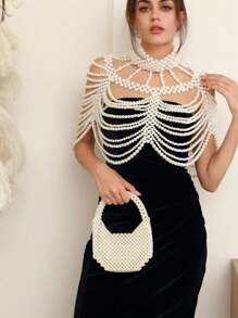 DEKUNER 1Pc New Style Noble Atmosphere Ladies Beaded Blouse Elegant Banquet Wedding Pearl Shawl Superior Sense Of Women's Jewellery Clothing