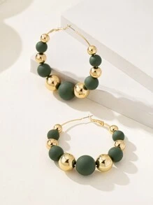 1 Pair Stylish & Elegant Women's Beaded Hoop Earrings, Acrylic Round Bead Design, Suitable For Casual, Holiday, Commuting, Party And Daily Wear - Earrings - View 3