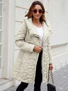 优雅舒适的女式连帽夹克，配有腰带和口袋 - 非常适合冬季和秋季天气 - 白色 - 查看 1