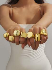 7pcs Resin Chunky Casual Minimalist Ring Set For Women - 7-piece Ring Set - View 8