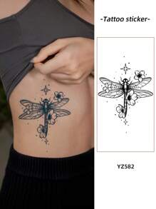 1pc Waterproof Temporary Tattoo Sticker, Minimalist Dragonfly Design, Suitable For Hands/Legs Daily Use, Unisex - Grey - View 1