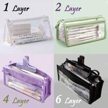 1 Piece 1/2/4/6 Layers Transparent Large Capacity Pencil Case Bag Pen Pouch PVC Waterproof Organizer Storage Cosmetic Bag For Students Go To School Supplies Stationery, Back To School, School Supplies, Pencil Pouch, School Bag