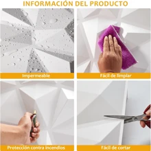 Paneles Decorativos 3D para Pared, 12PCS Pegatinas para Pared Decoracion de PVC Impermeable 50x50cm,Decorativos Para Paredes para Hogar,Oficina,Sala De Estar con Cinta de Doble Cara 30M - Blanco - Ver 5