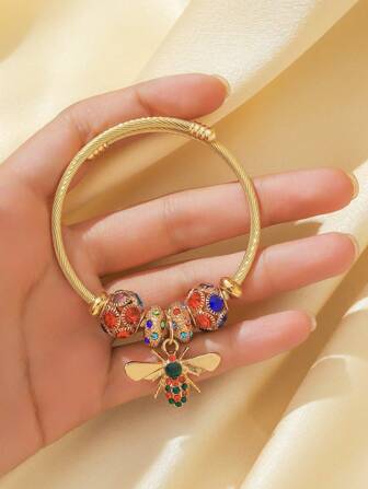 1入歐美風格女士金屬吊墜開口手鍊,適用於婚禮、約會、旅行、派對、節慶,送禮佳品