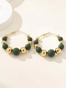 1 Pair Stylish & Elegant Women's Beaded Hoop Earrings, Acrylic Round Bead Design, Suitable For Casual, Holiday, Commuting, Party And Daily Wear - Earrings - View 2