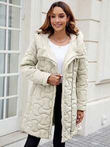 优雅舒适的女式连帽夹克，配有腰带和口袋 - 非常适合冬季和秋季天气 - 白色 - 查看 4