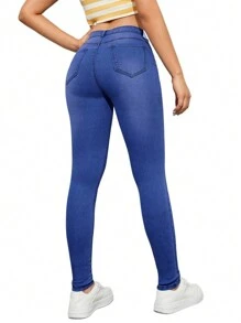 Jeans para Mujer de Ajustados Tiro Alto con Bolsillos, Pantalones de Mezclilla para dama, Moda Casual y Comodidad - Azul lavado oscuro - Ver 5