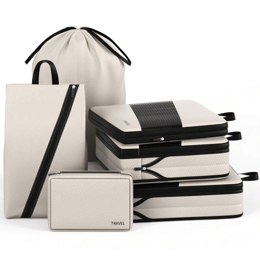 Compression Packing Cubes For Suitcases, 6 Set Travel Organizer Cubes For Travel Essentials - 米色 - 查看 1