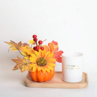 2 peças/conjunto 8,5 cm decoração de abóbora artificial para colheita de ação de graças Halloween, enfeites de bordo de girassol para decoração de casa de fazenda interna e externa, peça central de mesa de centro, melhores presentes